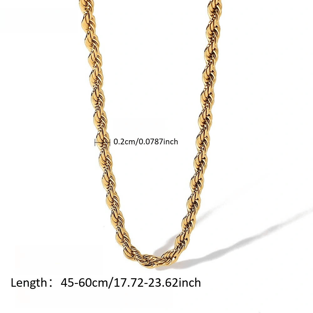 18K Gold Plated Twisted Rope Chain Necklace for Men & Women